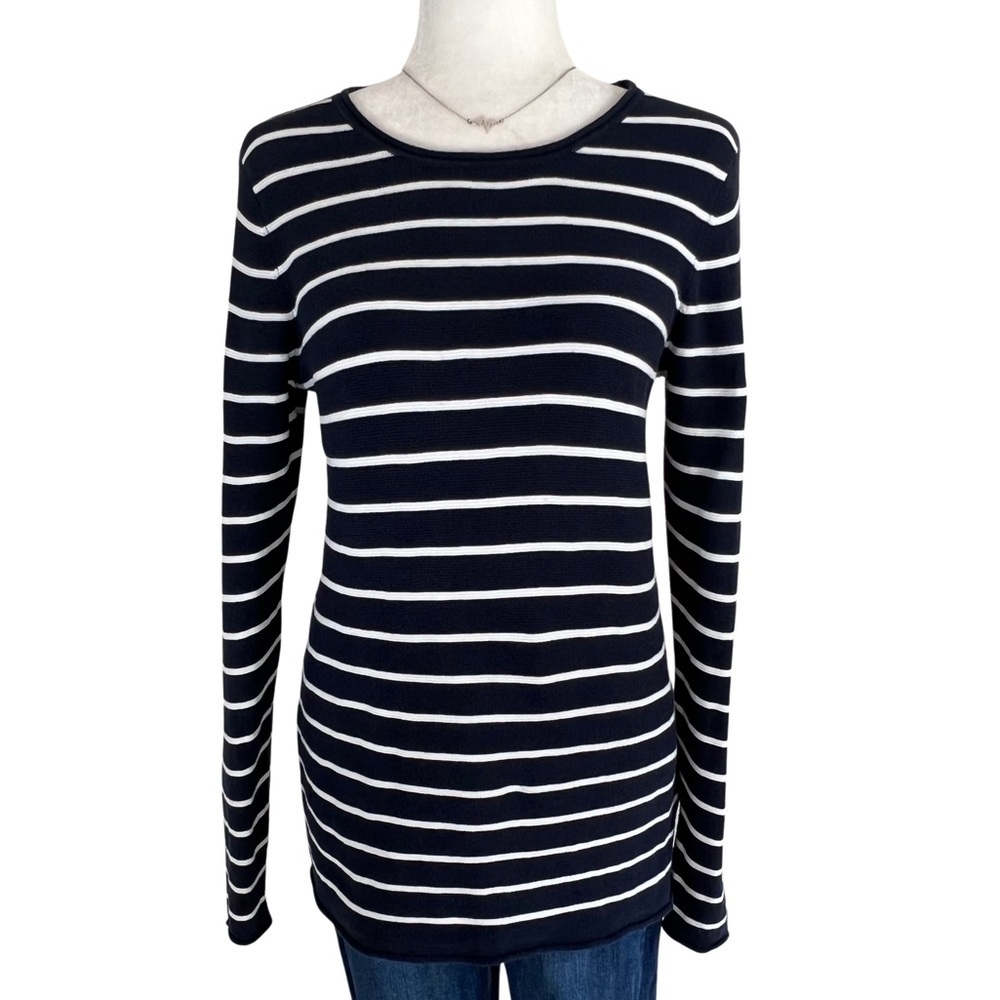 H&M Sweater Striped Knit Crewneck Navy Blue White Small S
